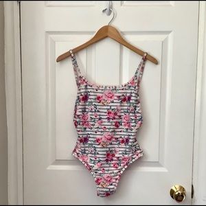 WildFox One Piece Floral Striped Swim Bathing Suit